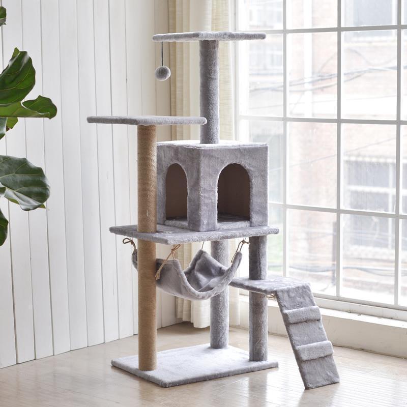 Solid Wood Cat Tree with Bed, Scratching Post, and Bubble Perch for Kittens