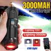 White Laser Telescopic Zoom Flashlight Long-range Ultra Bright Dual Light Source Tail Warning Light Household Outdoor Flashlight On Type-C Charging