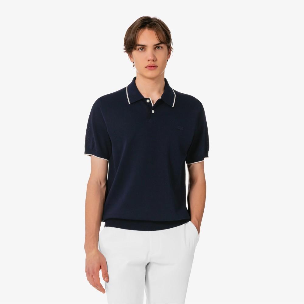Lacoste Men's Tipped Paper Short Sleeve Sweater Polo Shirt PH744E-56G166