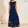 Women Plus Size Scoop Neck Sleeveless Floral Butterfly Printed White A Line Long Dress