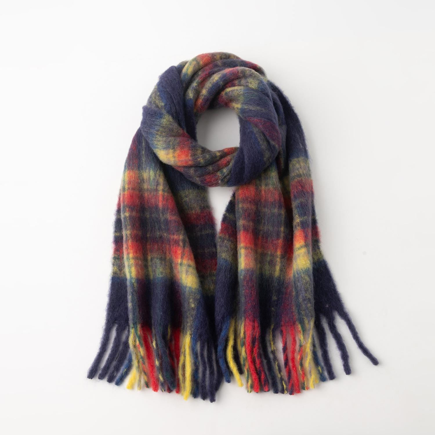 Winter Wool Plaid Scarf with Tassels - Unisex British Style, Medium-Length