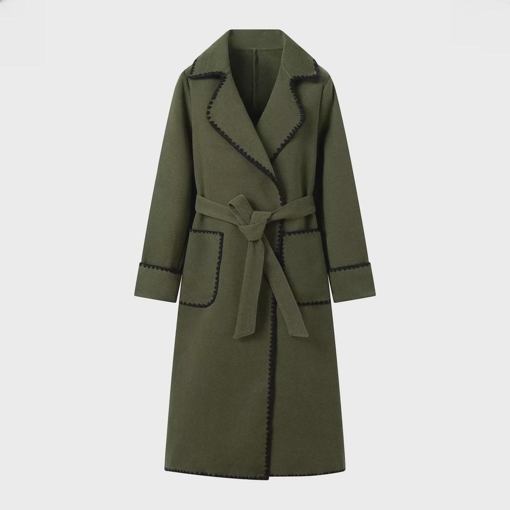 2023 Warm Long-Sleeved Woolen Lace-Up Women's Coat for Autumn/Winter