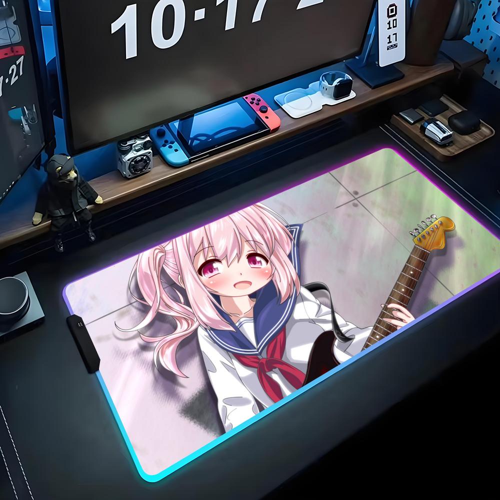 anime guitar girl Mouse Pad RGB Gaming Mousepad Big LED Pad PC Desk Mat Luminous Mouse Pad Large Keyboard Mats Table Rug With