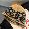 Rhombus Fisherman Hat Grid Pattern Cap Knitted Warmth Oversized Design Unisex