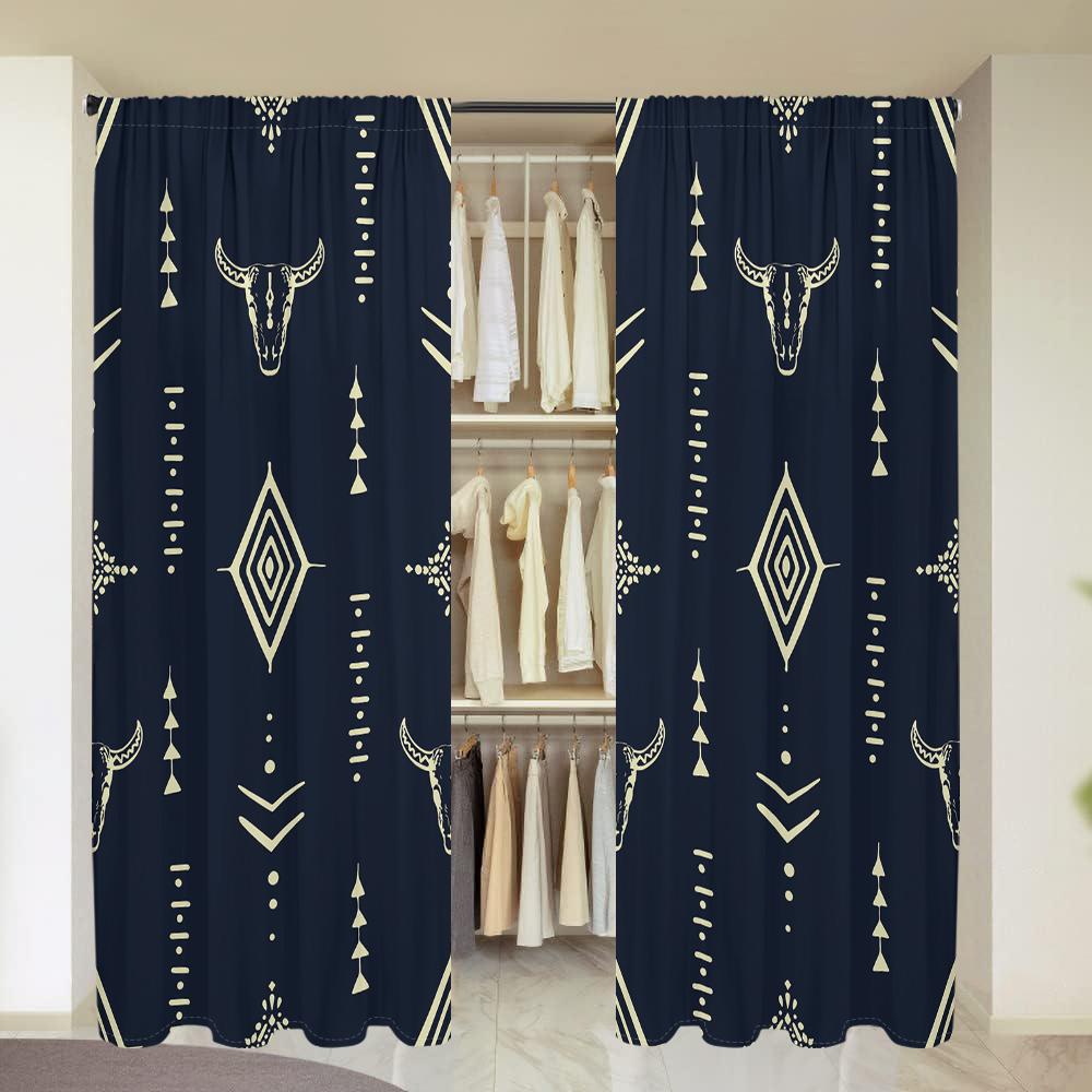 2 Pieces, Ethnic Aztec Cow Head Curtains - Suitable for Living Room, Bedroom, Kitchen and Home Decoration - Add Decorative Fun.