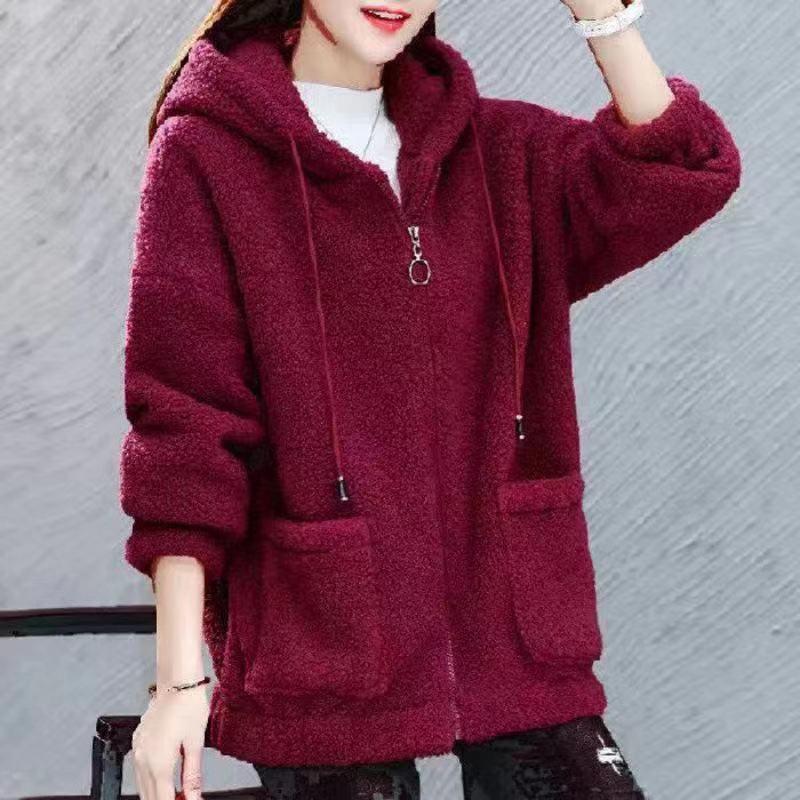 Hettegenser i seks farger for kvinner i teddyfleece: Koreansk stil, Pluss-størrelse, Tykk høst/vinter cardigan