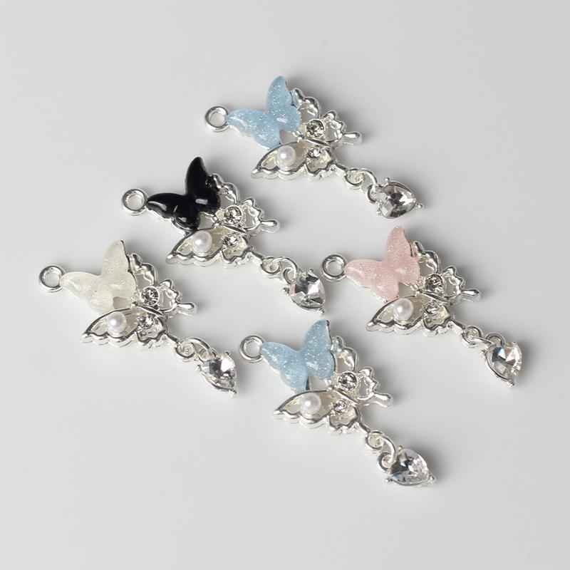 5Pcs Simple Alloy Zircon Resin Pearl Inlaid With Butterfly Pendant Diy Bracelets Necklaces Jewelry Accessories