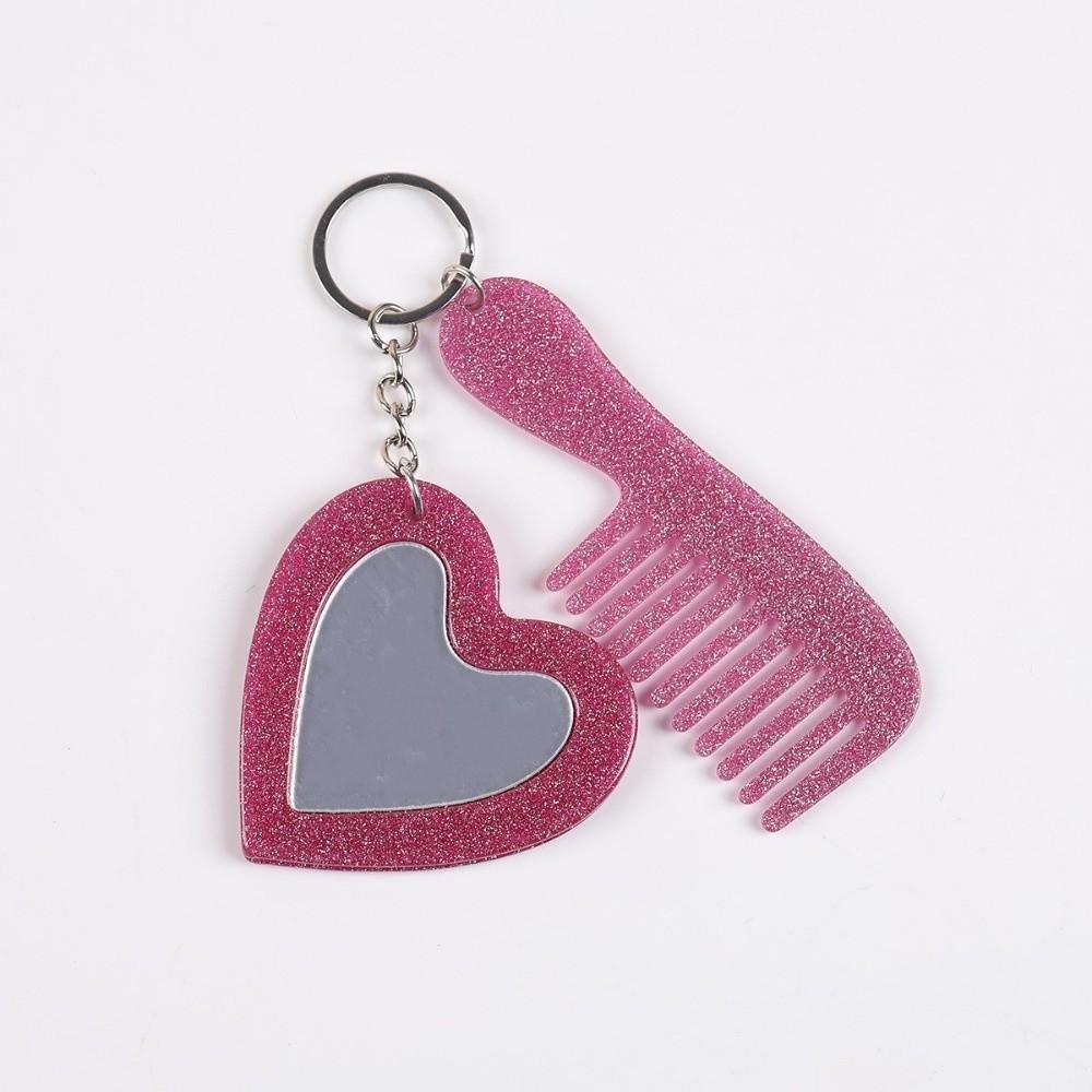 Colorful Shining Comb Mirror Keychain Mini Heart Car Keyring Creative Makeup Mirror Keychain Gift 01