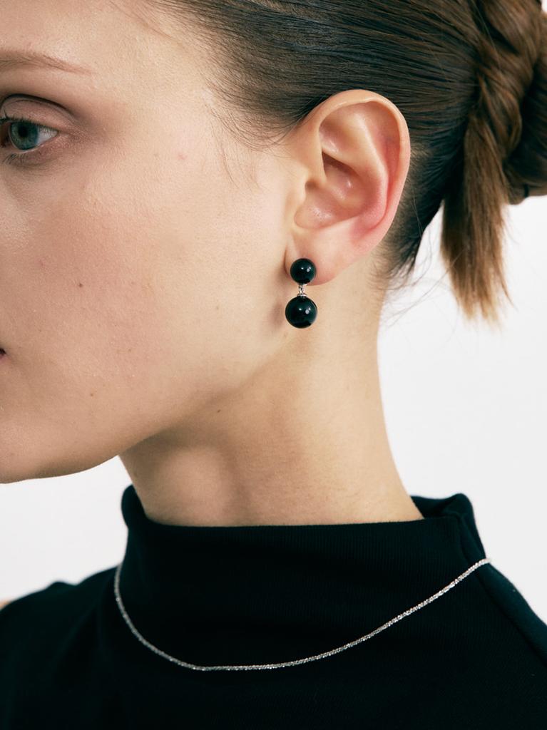 Sosoo Double Round Onyx Drop Earrings
