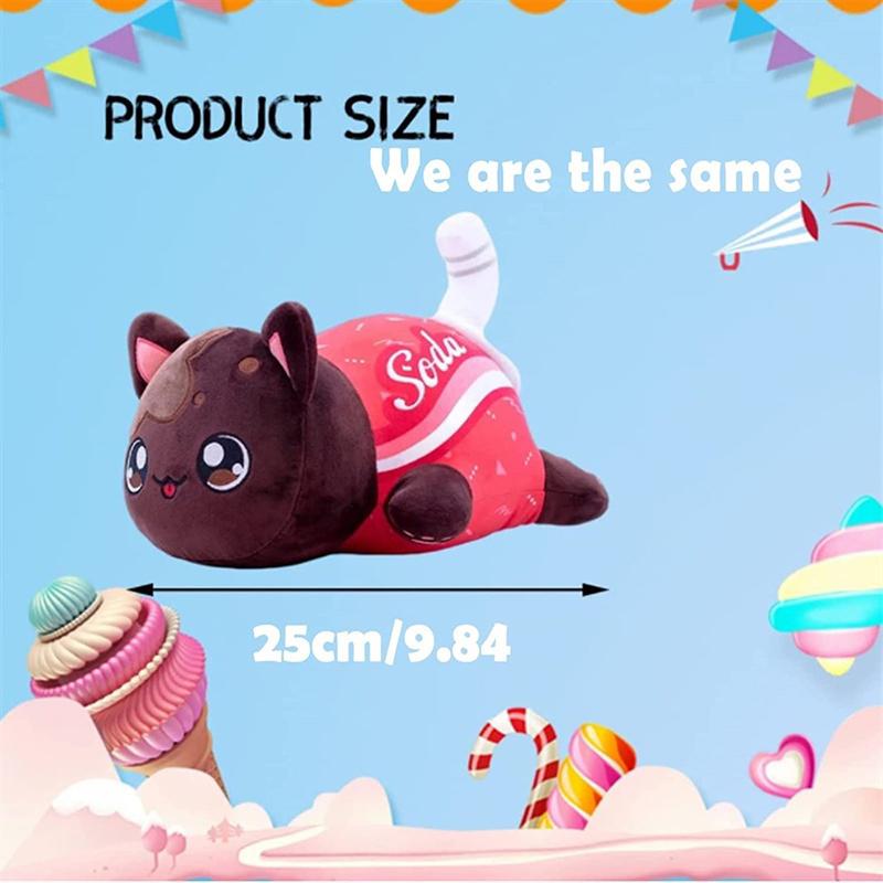 Plyšové figurky kočky s colou 25 cm, plyšové figurky plněné koblihou a krmivem pro kočky, jedinečný dárek pro dívky a fanoušky