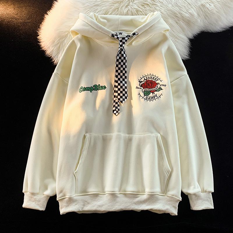 

Women s Trendy Oversized Rose Hoodie - American Retro High Street Fashion Medium абрикосовый