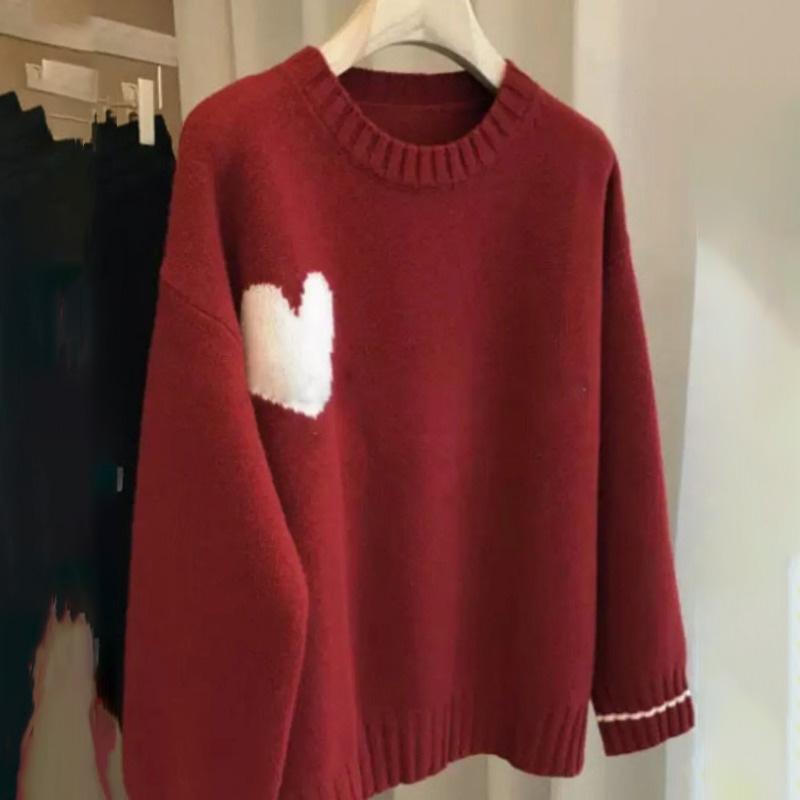 

Свитер для женщин зимний хлопковый утолщенный пуловер теплый вязаный эластичный с длинным рукавом оверсайз джемпер свитер топы S красный