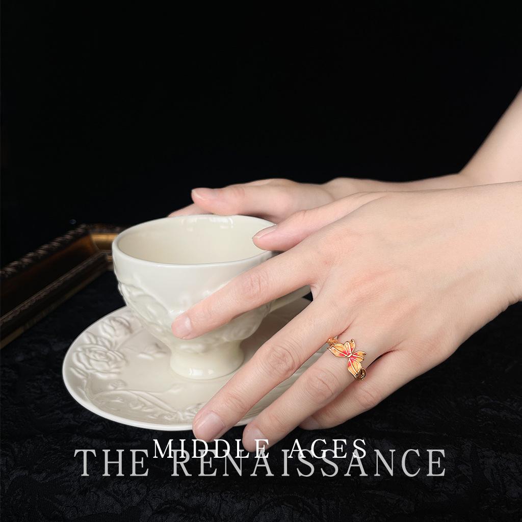 Retro oil drip butterfly ring, live adjustable index finger ring, literary design ring