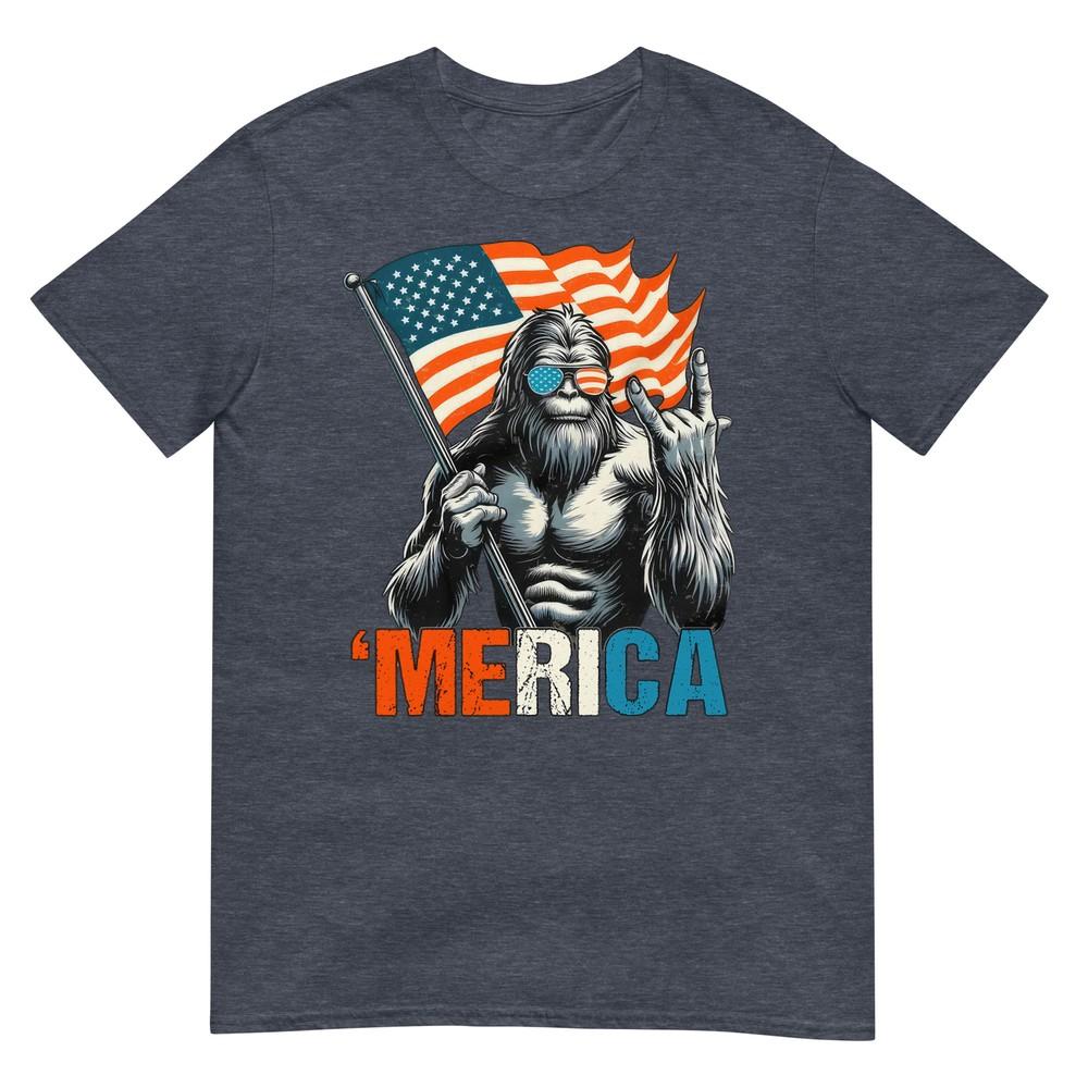 Bigfoot Merica Rock American Flag Patriotic 4th Of July TShirt