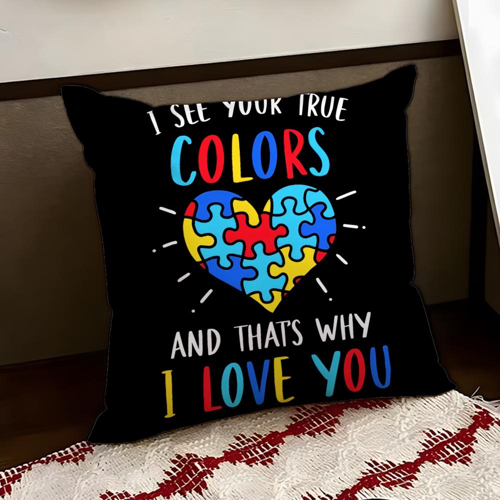 Autism Support Puzzle Cushion Cover Reversible Soft Durable Pillow Cover Home Car MultiScene Use for Daily Comfort