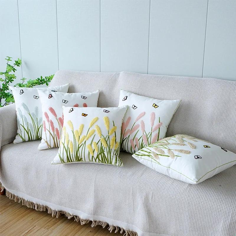45X45CM Plant Embroidery Throw Pillow Cover Nordic Fresh Stamping Waist Cushion Cover Decor Home Decorative Pillowcase
