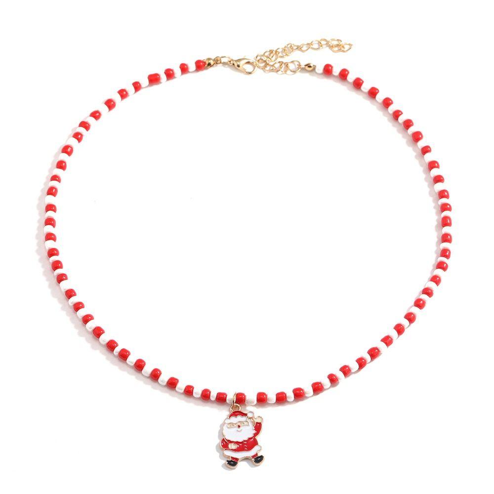 Santa Rice Beaded Chain Clavicle Chain Cartoon Pendant Choker All-match Christmas Necklace  Women