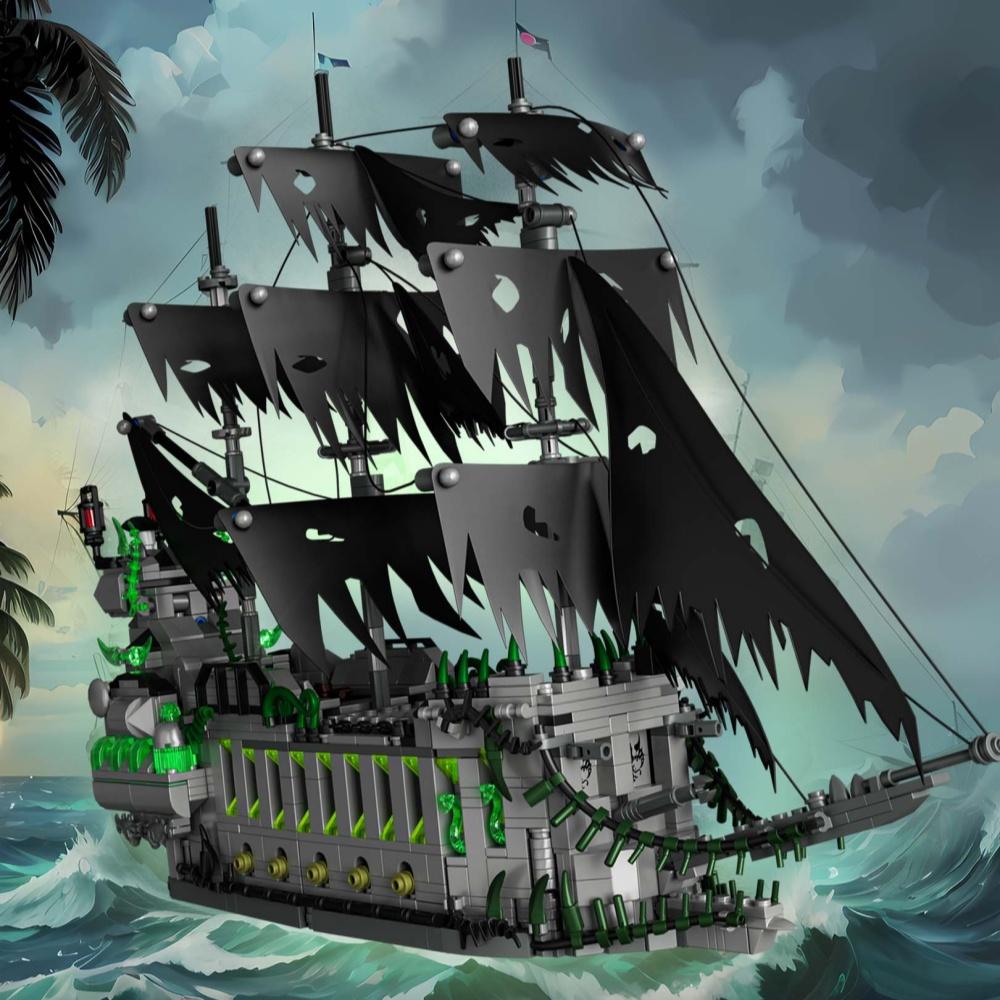 Ghost Sea Shark Pirate Ship Building Blocks Toys - Integrated Skeleton Shark and Pirate Ghost Ship LED - Lit for Thrilling