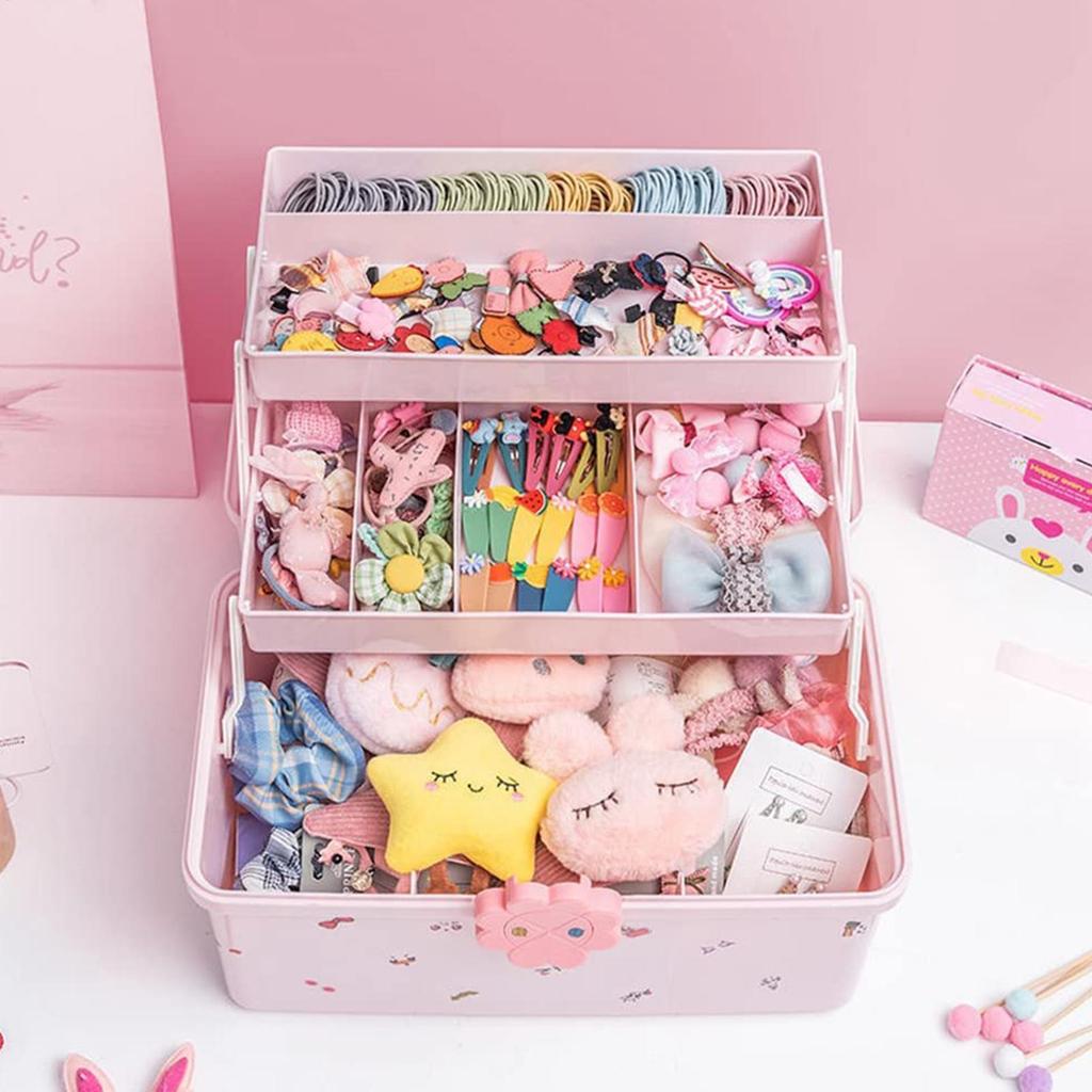 New Children's Hair Accessories Storage Box Head Rope Hairpin Card Pen Sundries Stationery Box 3-laye Cute Girl Jewelry Box