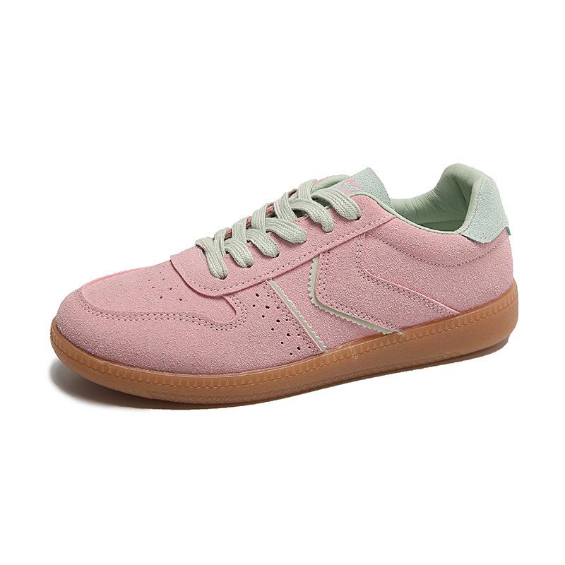 Large size couple's color matching women's retro round head lace-up spring and autumn versatile casual flat-bottomed sports shoes