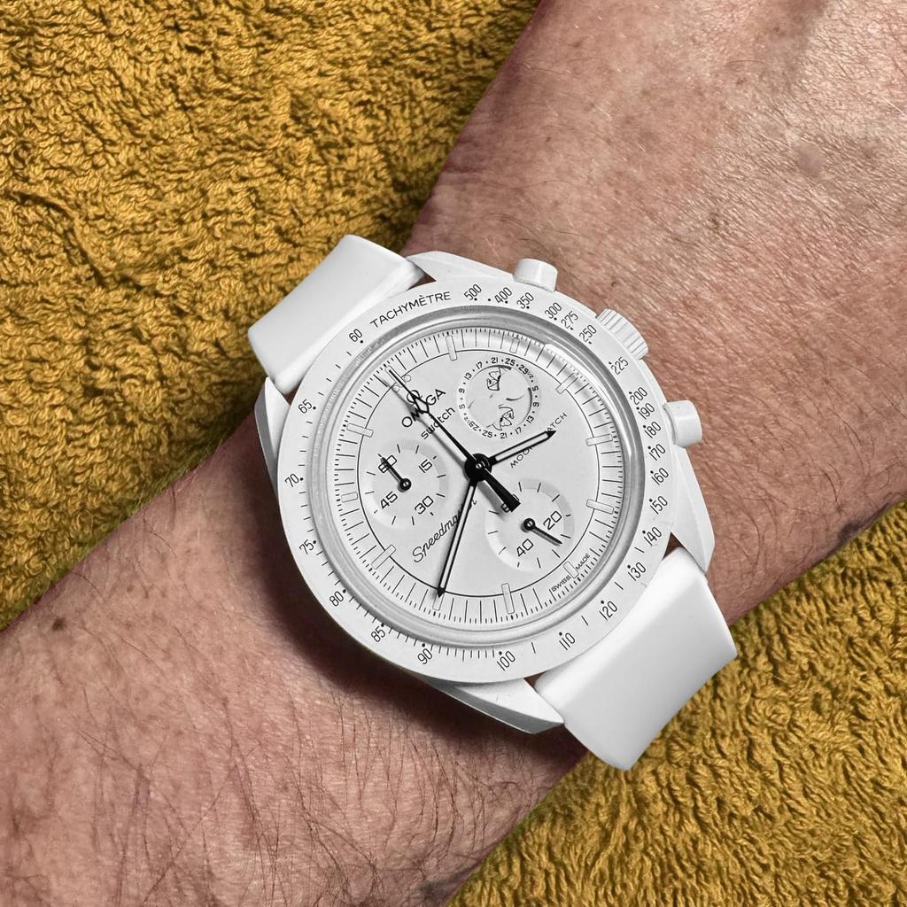 Ocdin 20mm Watch Band for Omega and Moon Silicone White X, Swatch, Speedmaster, Swatch, Easy-to-Interchange Strap, Unisex,