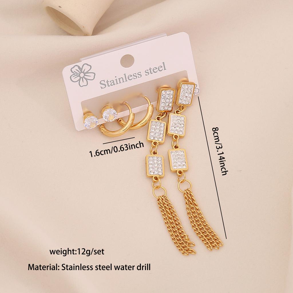 3 Pairs Flower Tassel Stud Earrings, Satisfy Drop Moon Stainless Steel Earrings, Versatile Ear Jewelry