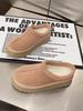 Soft Leather Version~ Cotton Slippers Women's Autumn and Winter Velvet Thickened Warm Snow Cotton Shoes Thick Sole One Pedal Lazy Shoes Outside