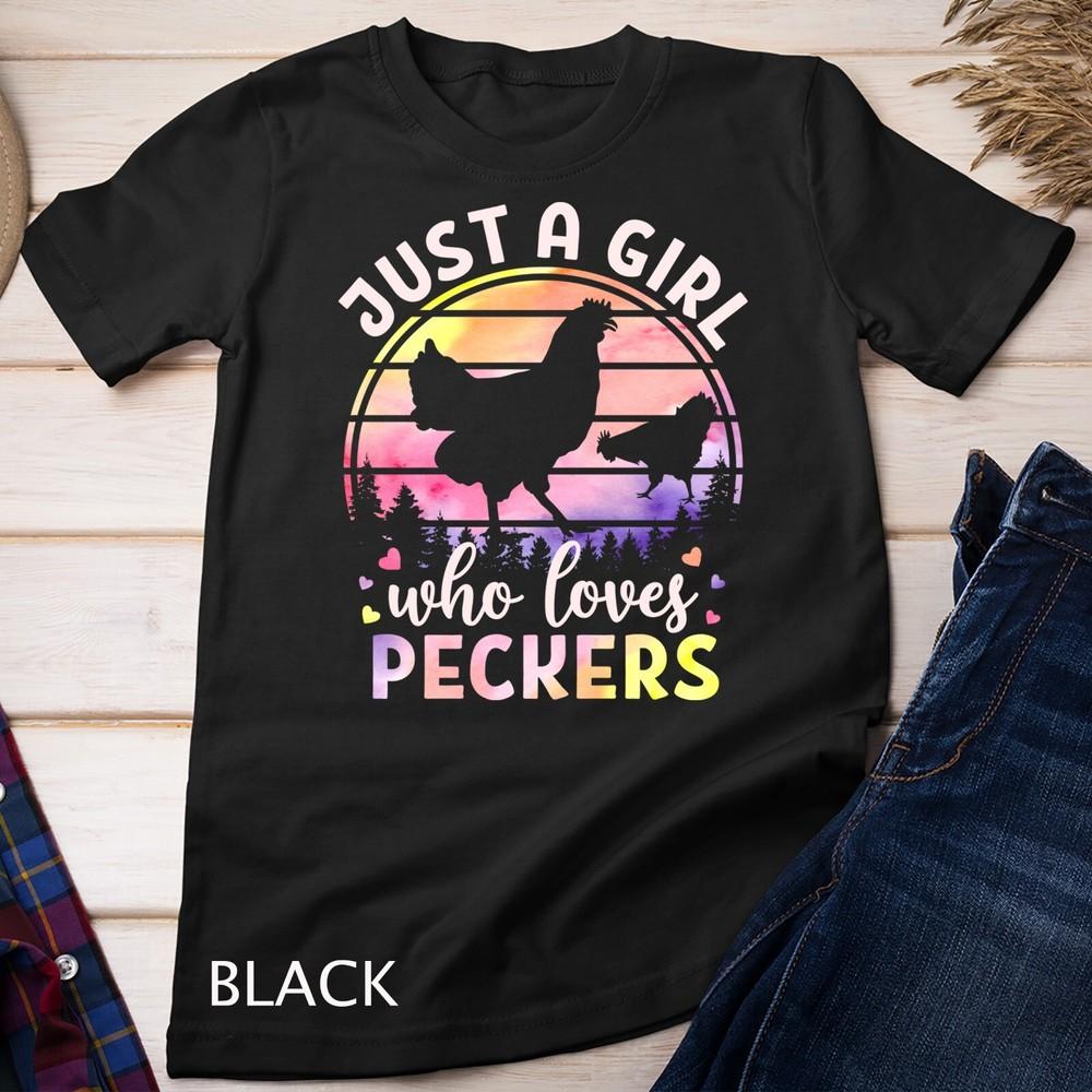 

Just A Girl Who Loves Peckers Watercolor Chicken Lovers Unisex T-shirt 2XL