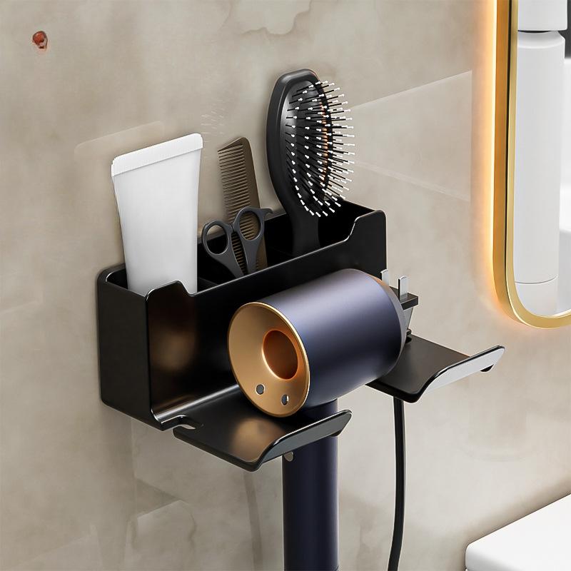 

Hair Dryer Storage Rack Perforation-free Bathroom Multi-functional Hair Dryer Wall Hanger Blower Bathroom Storage Rack 16.5*12.5*7cm сірий