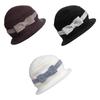 Autumn and Winter French Retro Bucket Hat Elegant Bow Decoration Wool Girl's Cap