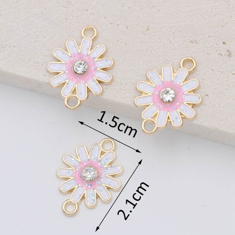 10Pcs Gold Plated Crystal White Pink Enamel Flower Charm Connectors For Jewelry Making Bracelet Findings Diy Accessories