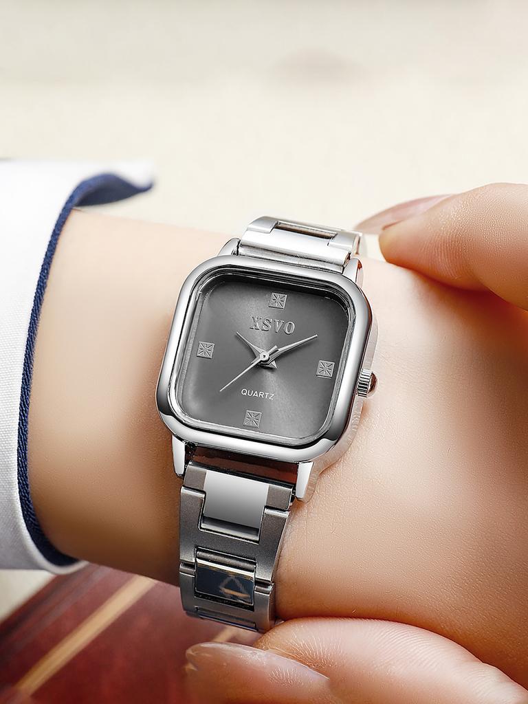 Fashion Light Luxury All-match Steel Band Square Dial Women's Quartz Watch, Suitable for Everyday Wear, Thanksgiving and Christm