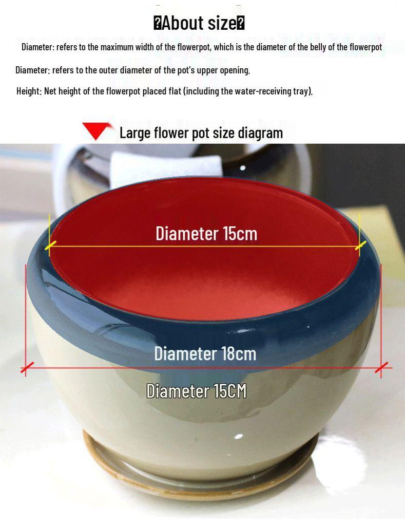 Breathable Ceramic Flower Pot with Tray for Gardenia and Succulents, Chinese Style, Large and Durable for Balcony Use.