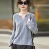 2026 Spring & Autumn Women's V-neck Wool Knit Pullover - Long Sleeve Ribbed Solid Color Top
