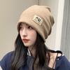 Lazy wind black pile hat women's autumn and winter fashion pullover confinement hat big head circumference showing face small bag head hat