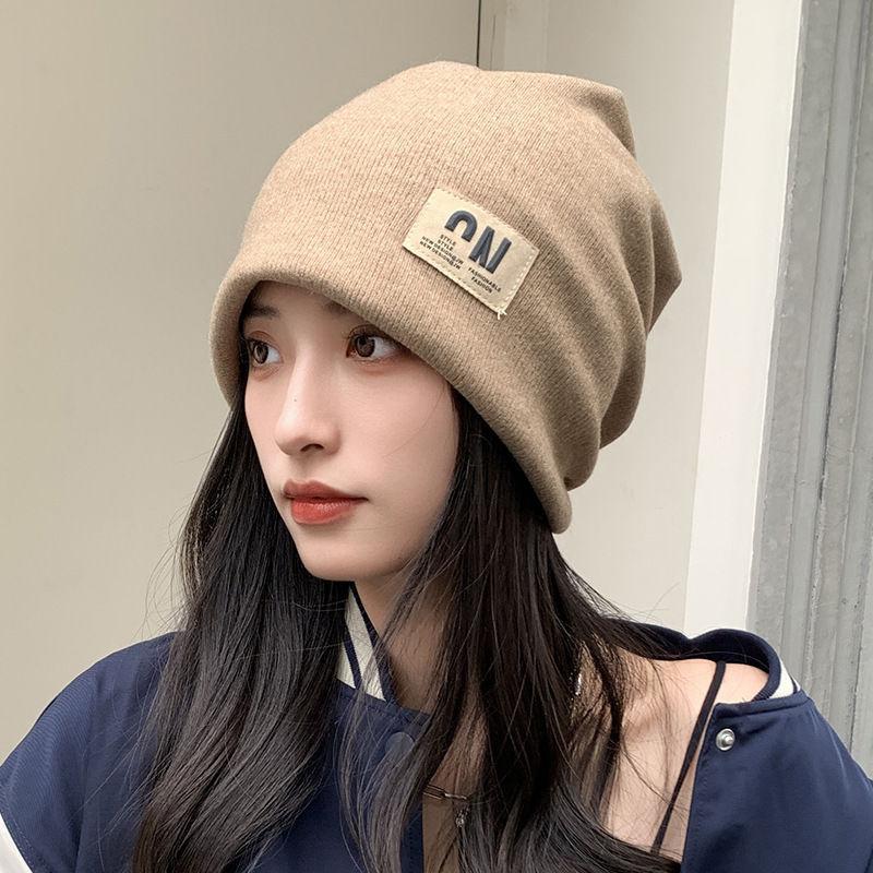 Lazy wind black pile hat women's autumn and winter fashion pullover confinement hat big head circumference showing face small bag head hat