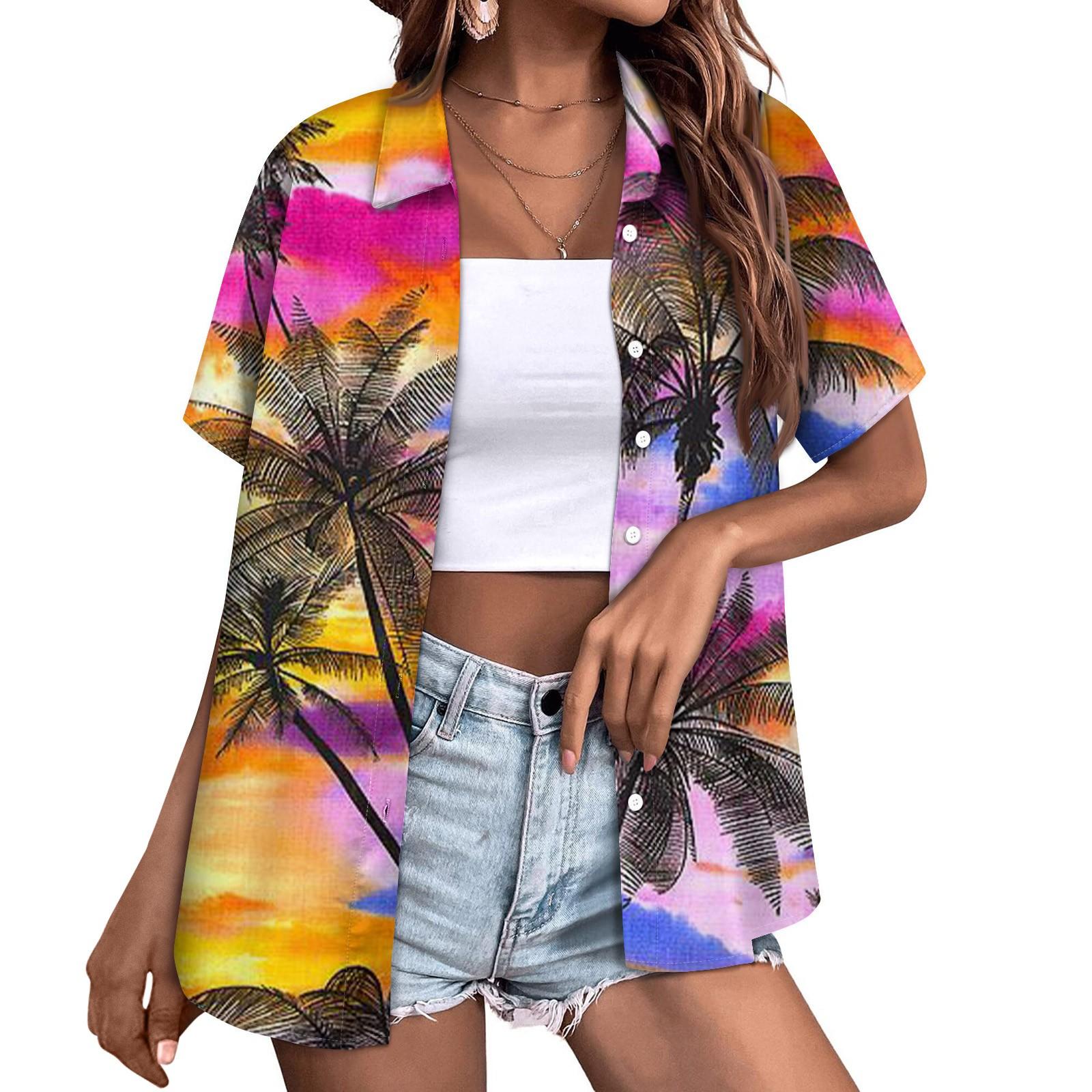 

Женская модная повседневная рубашка с короткими рукавами и цветочным принтом, пуговицы с лацканами, верхняя блузка XL оранжевый