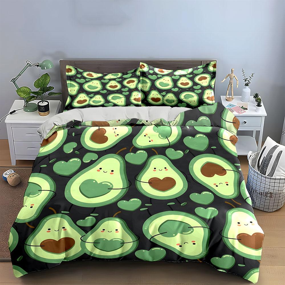 Avocado-Themed Cozy Three-Piece Set  Kid'S And Adults' Bedroom Decor, Exquisite Three-Piece Bedding Set Gift