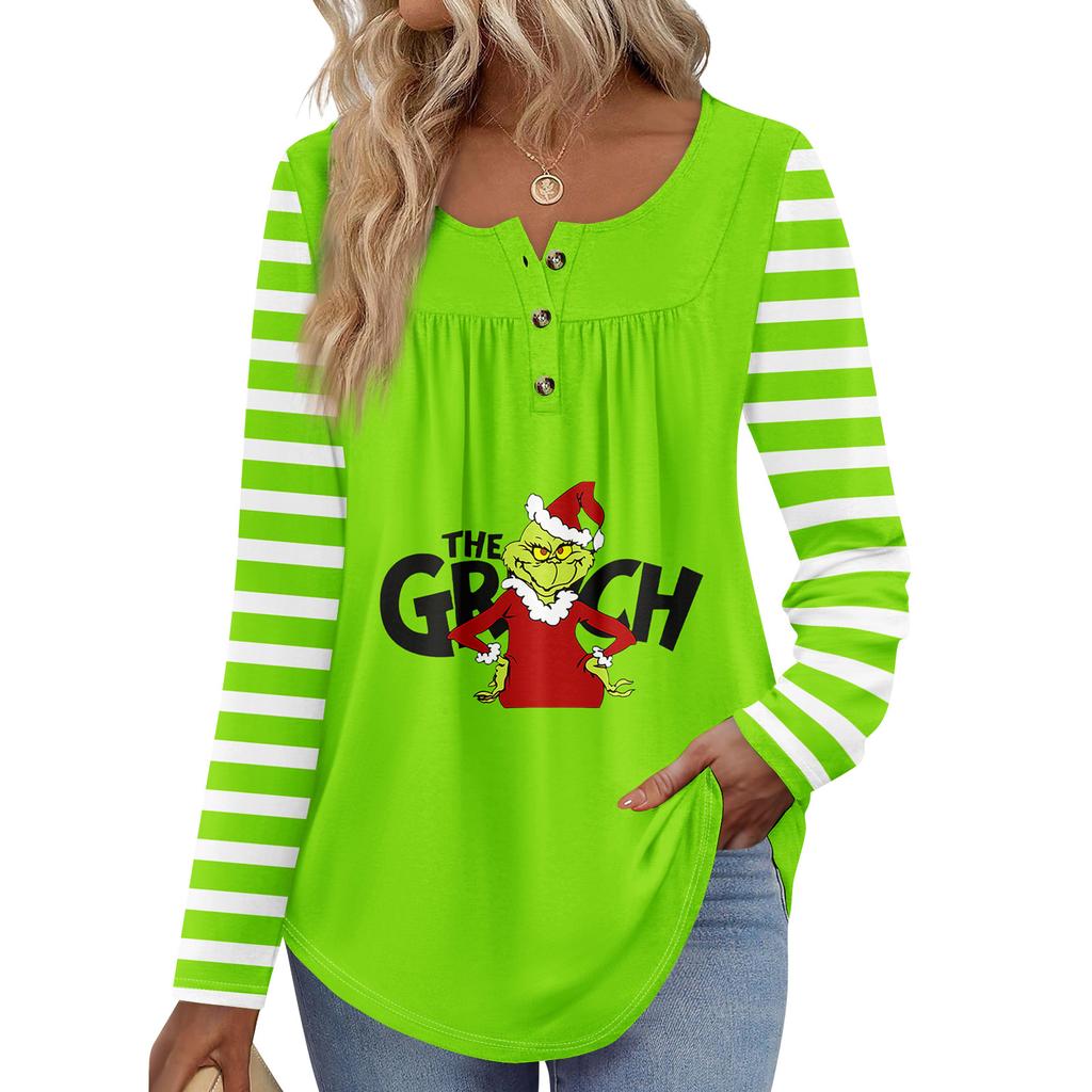 Dámská tunika s dlouhým rukávem Volné topy Ležérní oversized topy Plisovaná tunika Zapínání na knoflíky Ležérní dámské topy s potiskem