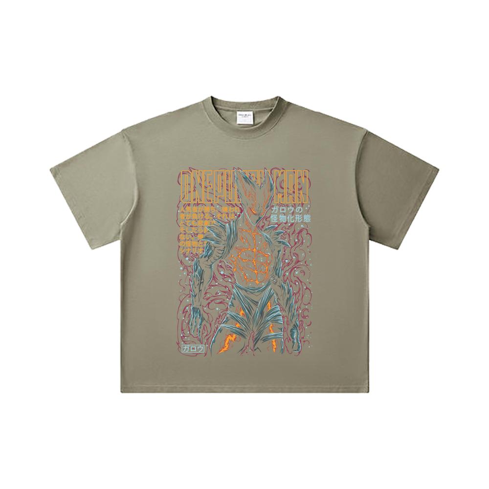 260 GSM Double Yarn 32 Count 100% Cotton One Punch Man V8 Garou Print Unisex Heavy Cotton T Shirt