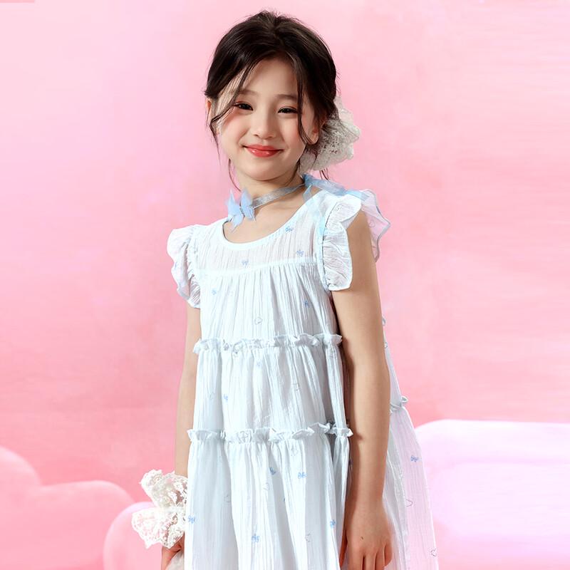 Xiaohu Patty Girls' Bow Print Flutter Sleeve Princess Dress