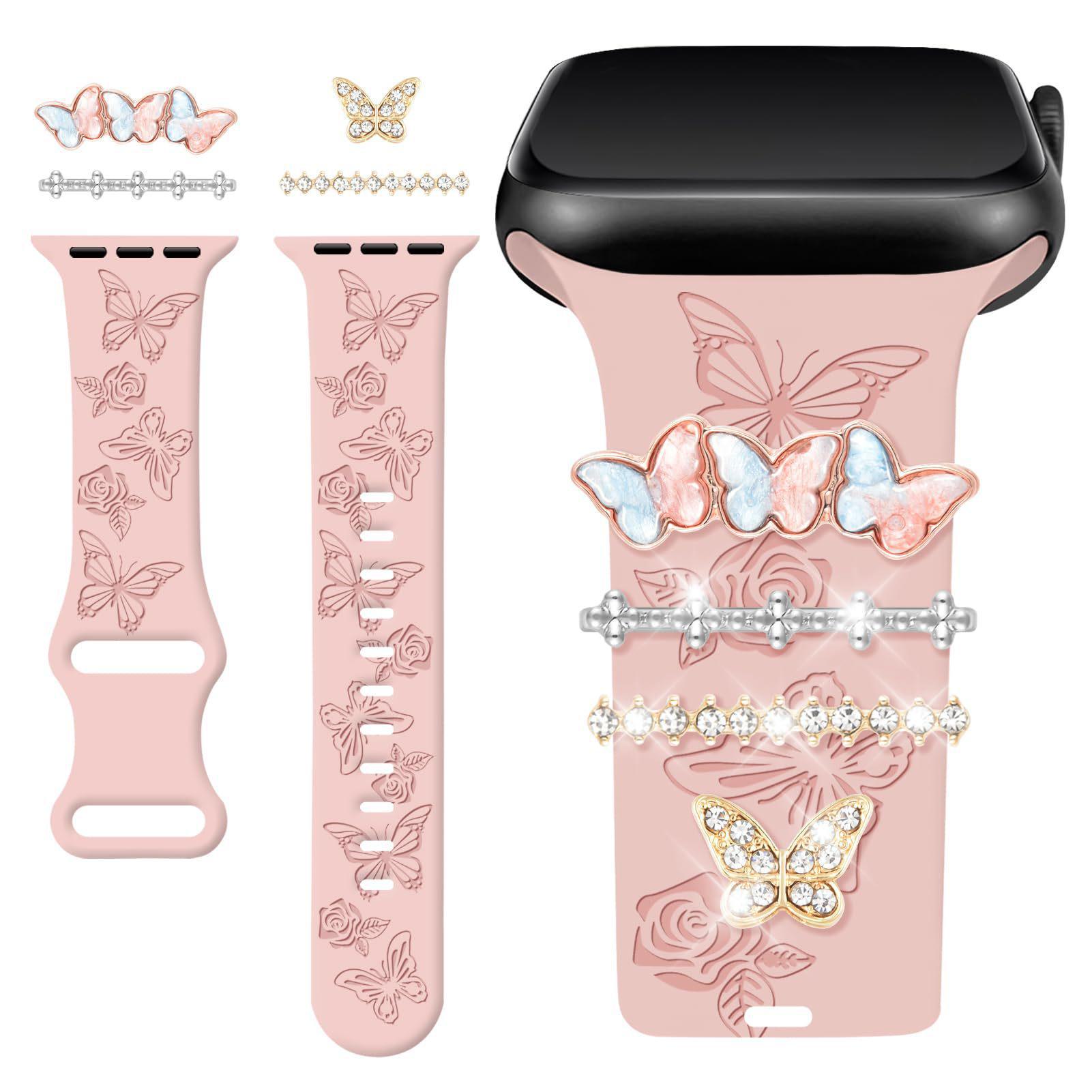 

Силиконовый ремешок-кольцо со стразами для Apple Watch four-piece set, branch butterfly серебряный/золотой