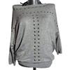 Vintage Retro Unifarbener Nieten Lockere Passform Langarm-T-Shirt