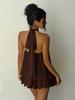 European and American New Solid Color Holiday Slim-fitting Sexy Backless Neck Waist Top Fluffy Short Skirt Dress Women