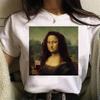 Lustiges Mona Lisa Bild T-Shirt Damen Spoof Grafik T-Shirts Humorvolle Streetwear Tops Sommer Y2k Damen Bluse Kawaii Kleidung