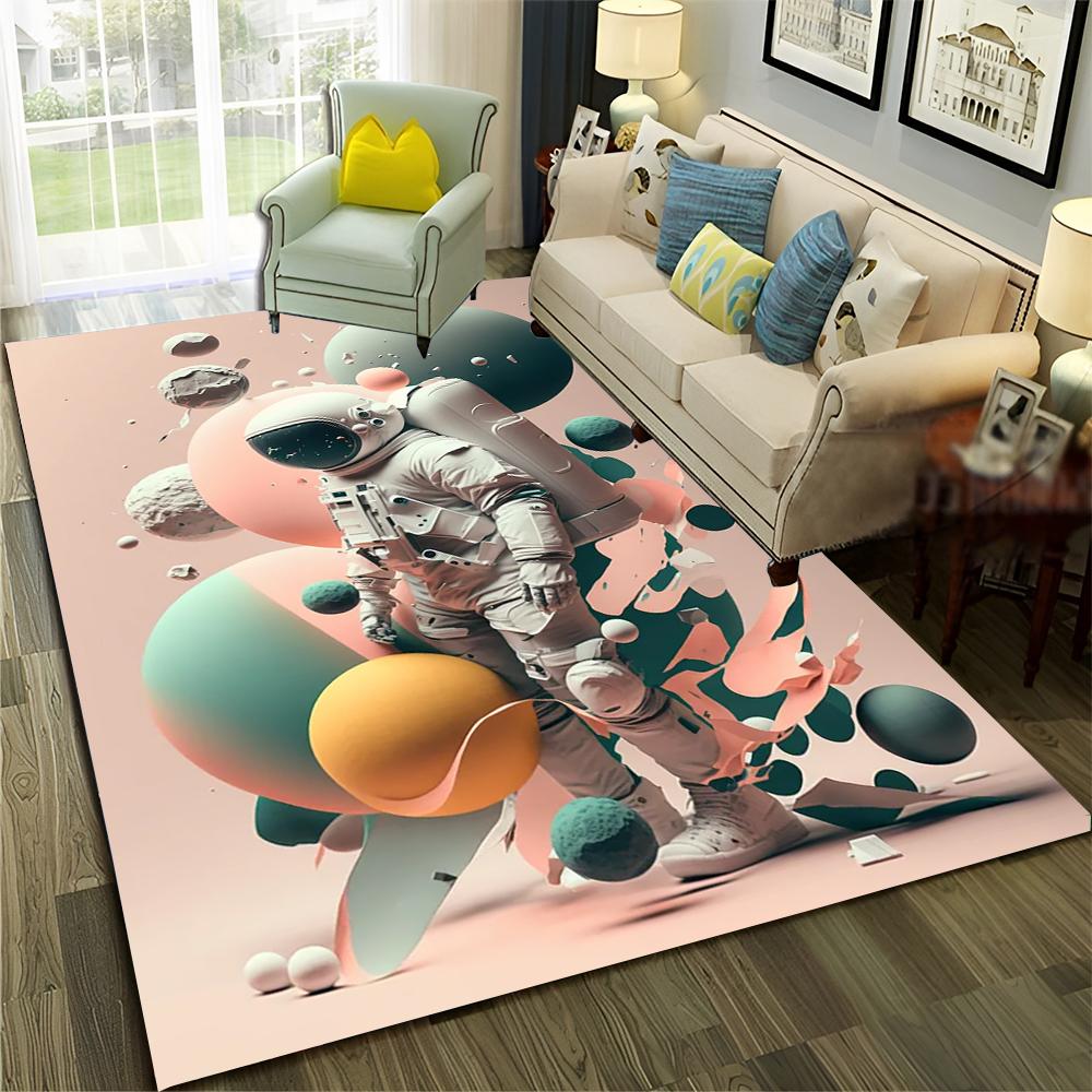 Astronaut Outer Space Planet Cartoon Carpet Rug for Home Living Room Bedroom Sofa Doormat Decor,Kid Area Rug Non-slip Floor Mat