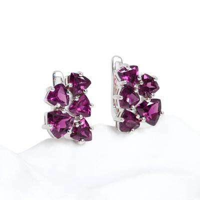 Pendientes de plata de gran lujo con la preciosa piedra natal de junio, granate rodolita natural. Hermosa joyería de moda para mujer, para aniversario y para llevar en banquetes.