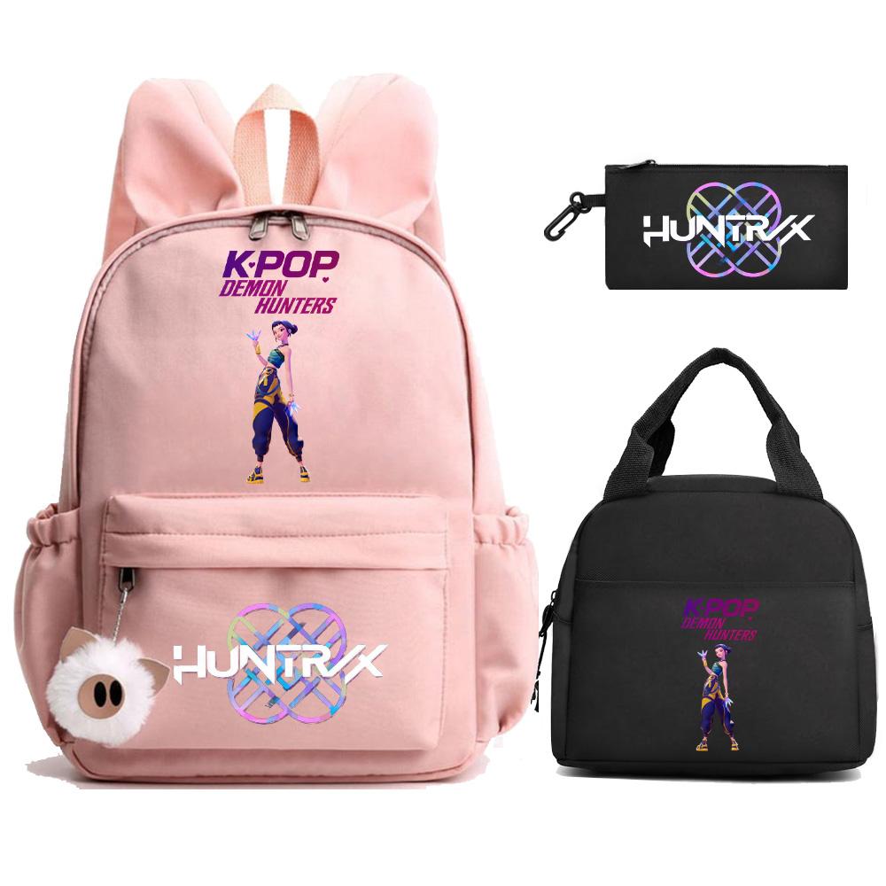 3 st/set Kpop Demon Hunters Tryckt Ryggsäck med Matlåda Pennfodral för Tonåring Flicka Pojke Tillbaka till Skolan Skolväska Stor Kapacitet Resväska