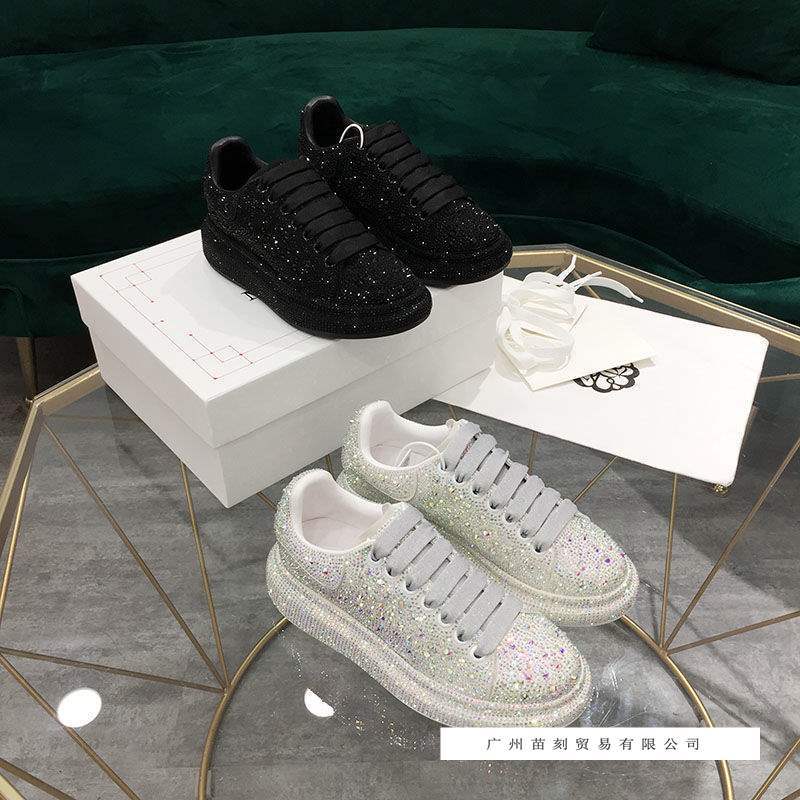 100 man diamond white shoes women's thick-soled rhinestone leather sports leisure belt diamond single shoes