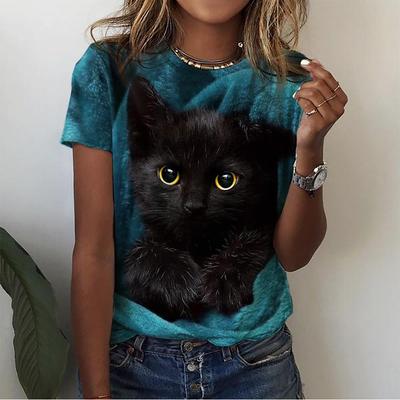 3d Cat Print Tshirts Women's T Shirts Funny Fashion Short Sleeve Top Women Y2k Oversized Female Clothing Aesthetics Tees